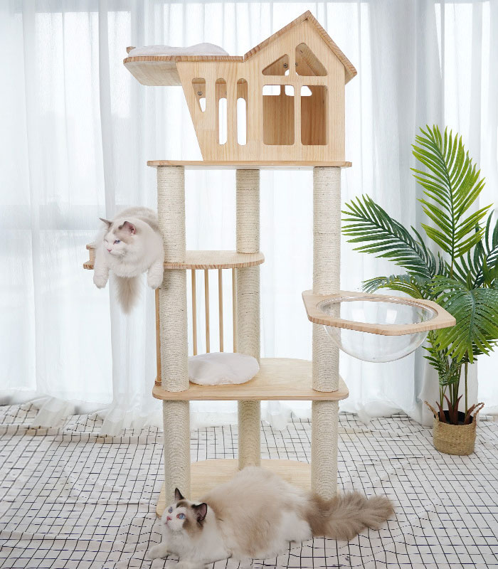 ZezeLife Solid Wood House Wood Cat Tree, view 4