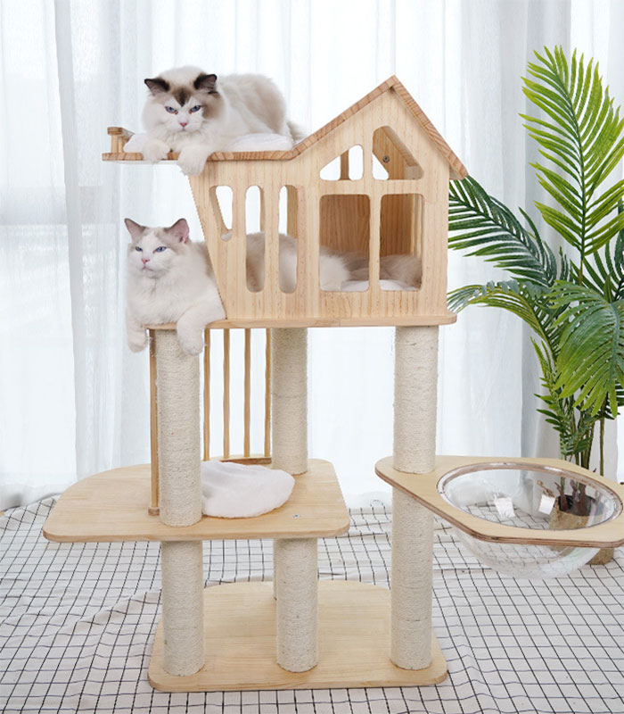 ZezeLife Solid Wood House Wood Cat Tree, view 5