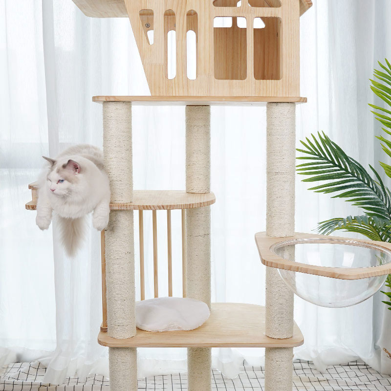 ZezeLife Solid Wood House Wood Cat Tree, view 6