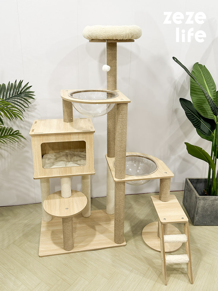 ZezeLife Space Capsule Nest Wood Cat Tree