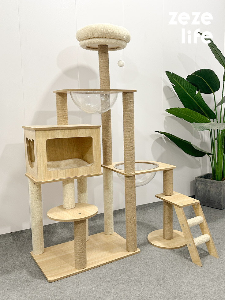 ZezeLife Space Capsule Nest Wood Cat Tree, view 2