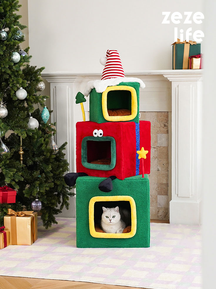 ZezeLife Stacked Christmas Gift Box Cat Condo