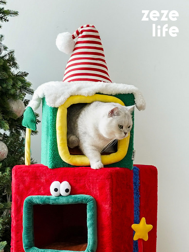 ZezeLife Stacked Christmas Gift Box Cat Condo, view 2