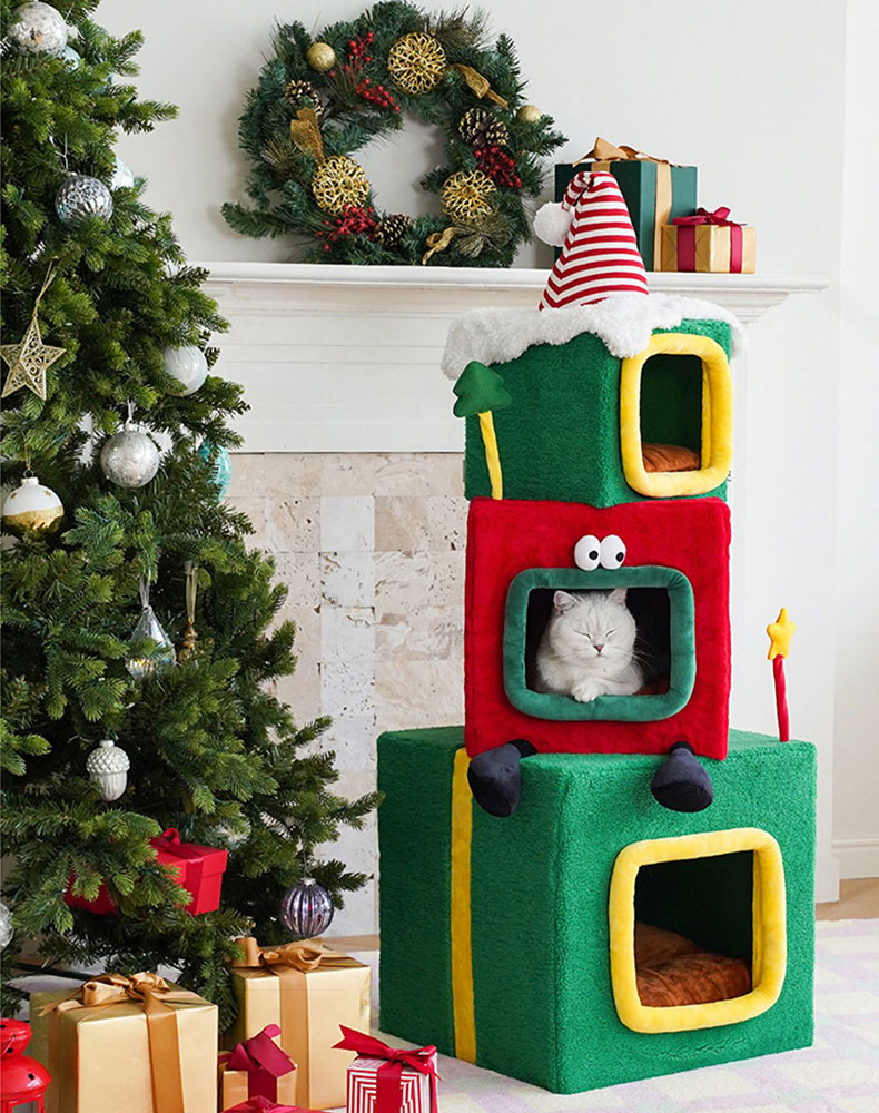 ZezeLife Stacked Christmas Gift Box Cat Condo, view 3