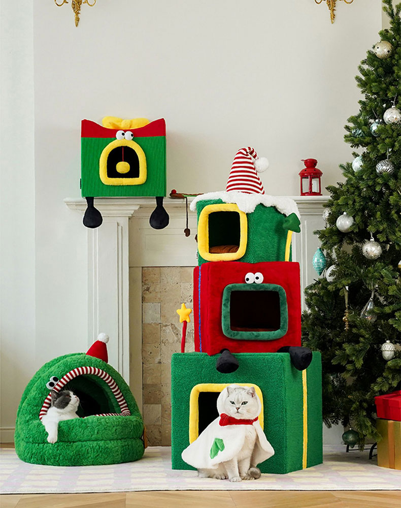 ZezeLife Stacked Christmas Gift Box Cat Condo, view 4