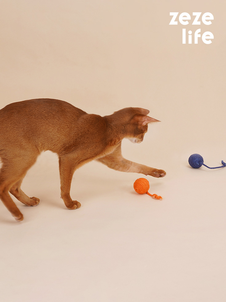 ZezeLife Tricolor Ball Sisal Rope Cat Toy, view 2