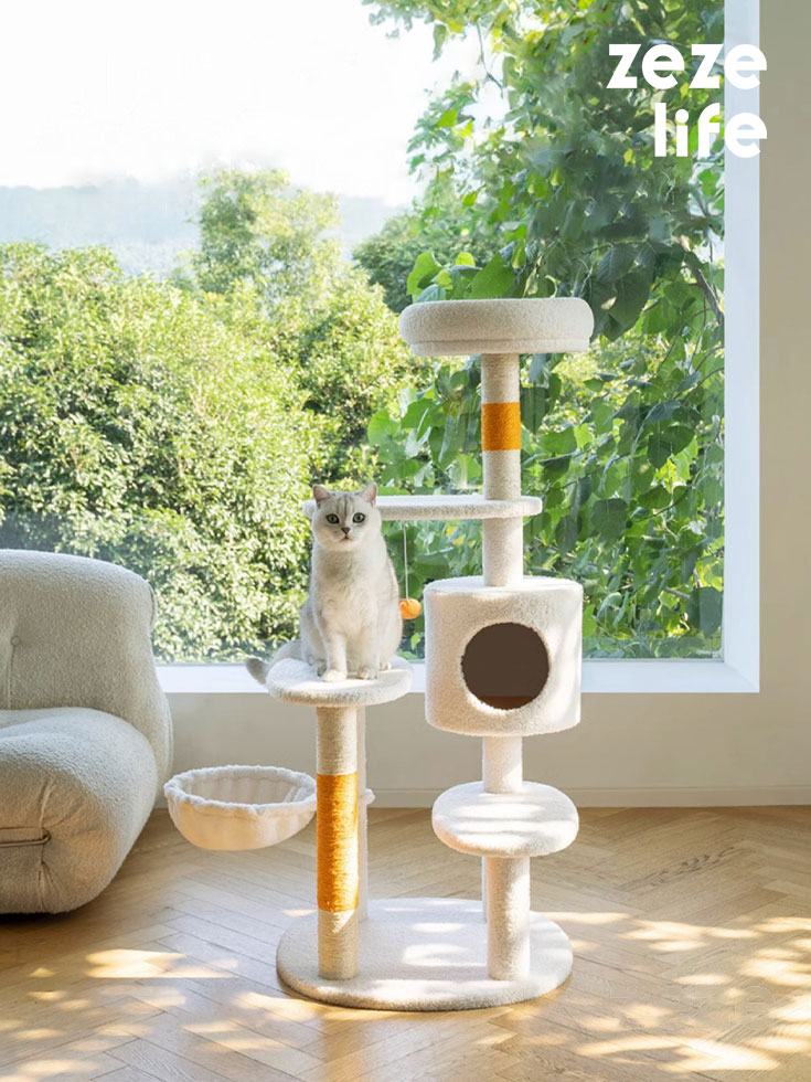 ZezeLife White Cream Style Cat Tree Plus