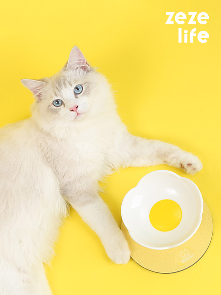 ZezeLife White Flower Ceramic Elevated Cat Bowl, view 2