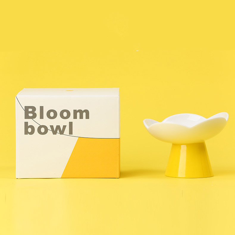 ZezeLife White Flower Ceramic Elevated Cat Bowl, view 3