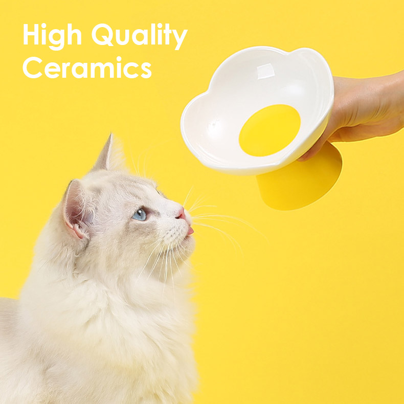 ZezeLife White Flower Ceramic Elevated Cat Bowl, view 6