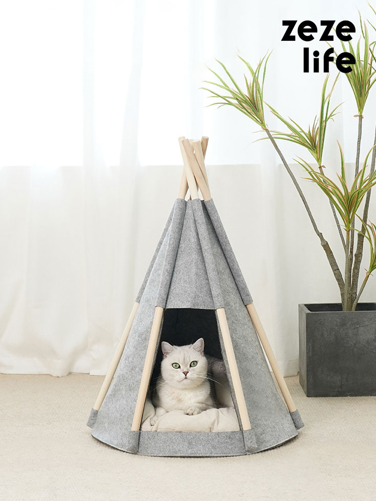 ZezeLife Wool Felt Cat Teepee Bed, view 2