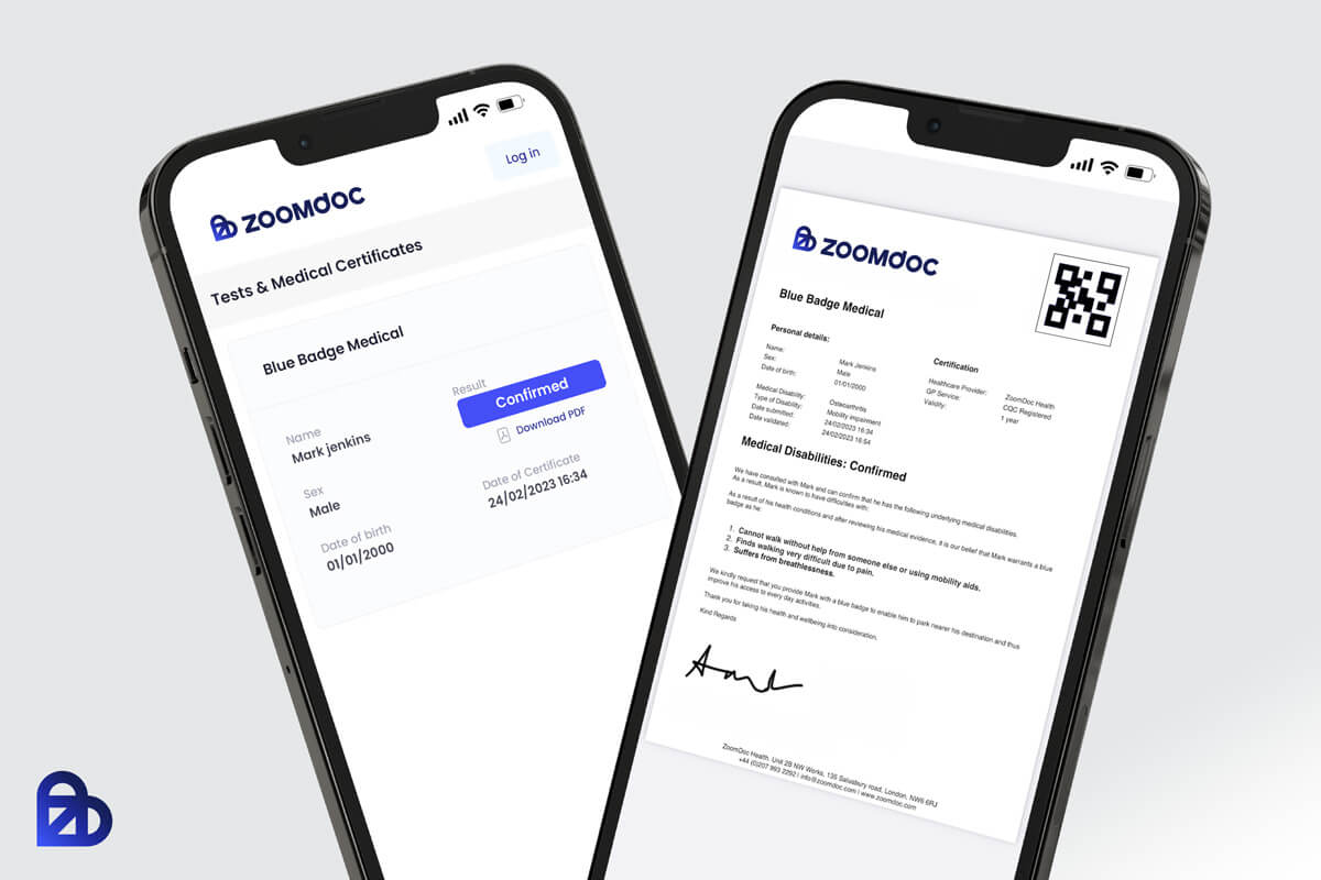 ZoomDoc Health Medical letter for a Blue Badge, view 2