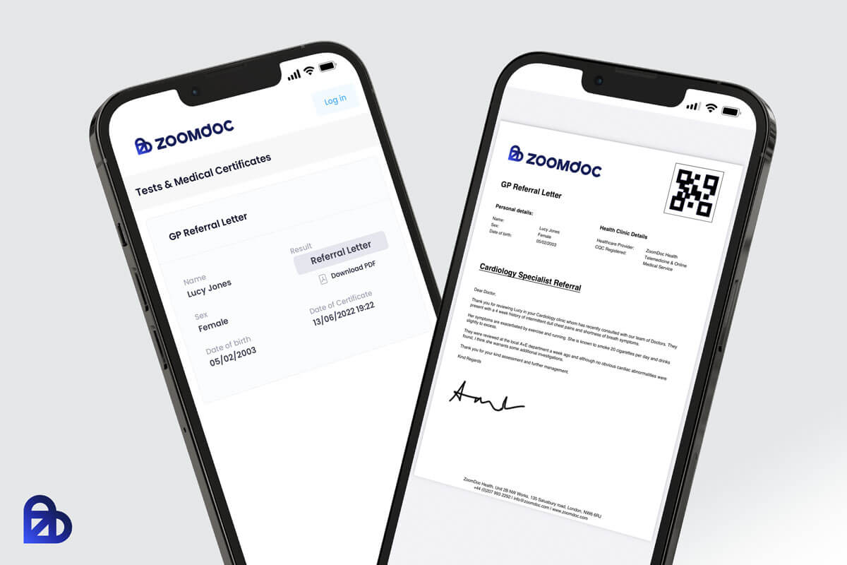 ZoomDoc Health GP referral letter, view 2