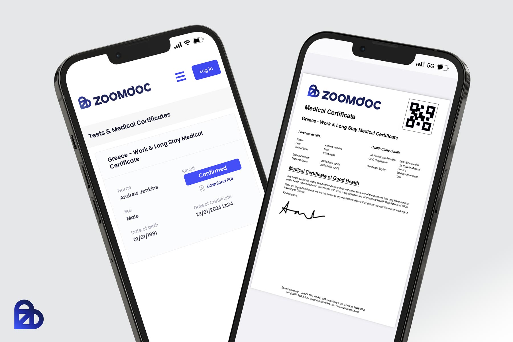 ZoomDoc Health Greece – Work and long stay visa medical certificate, view 2