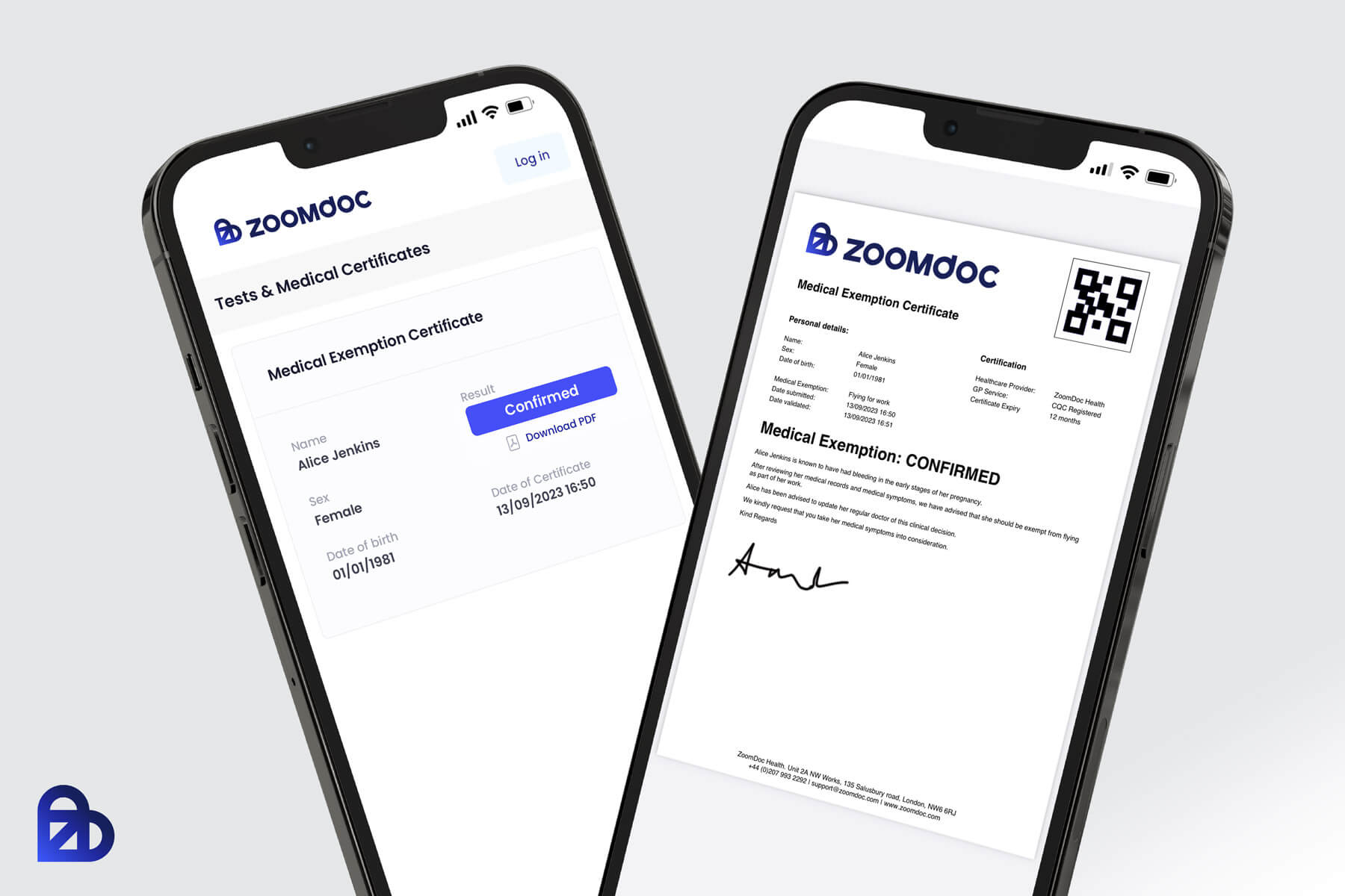 ZoomDoc Health Medical exemption certificate, view 2