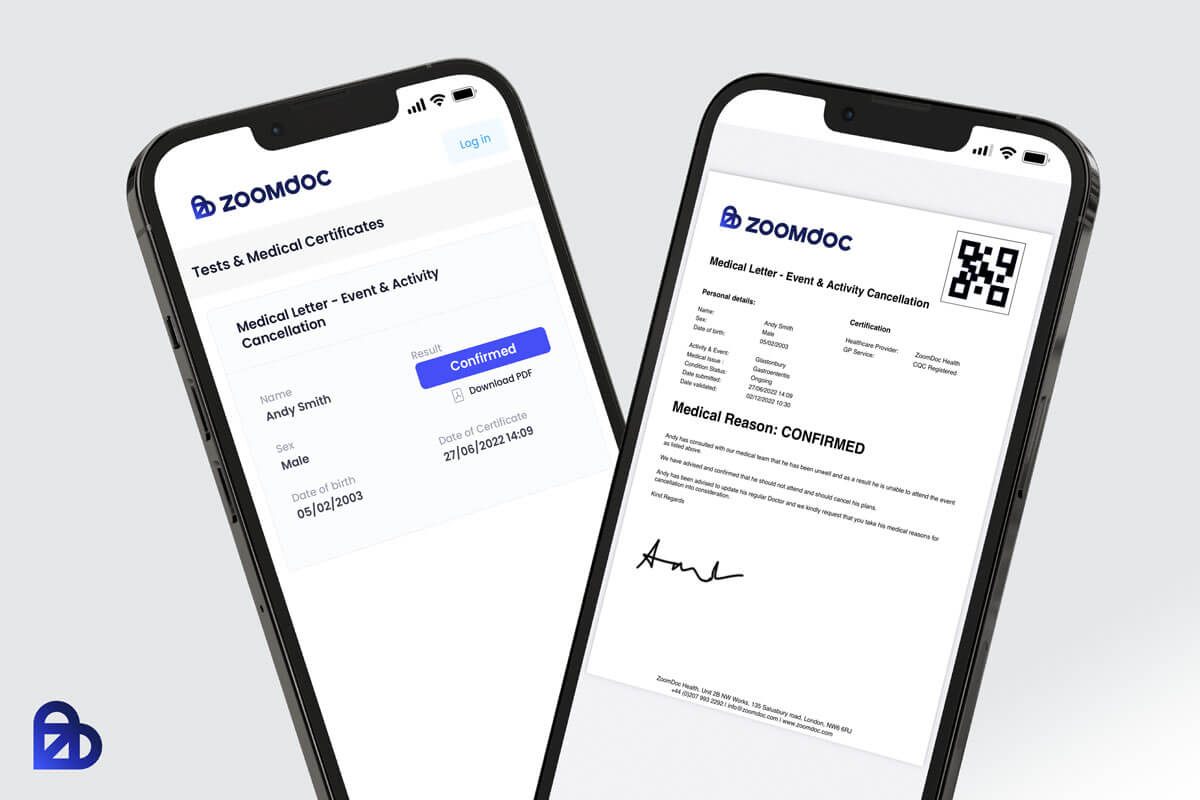 ZoomDoc Health Event and activity cancellation certificate, view 2